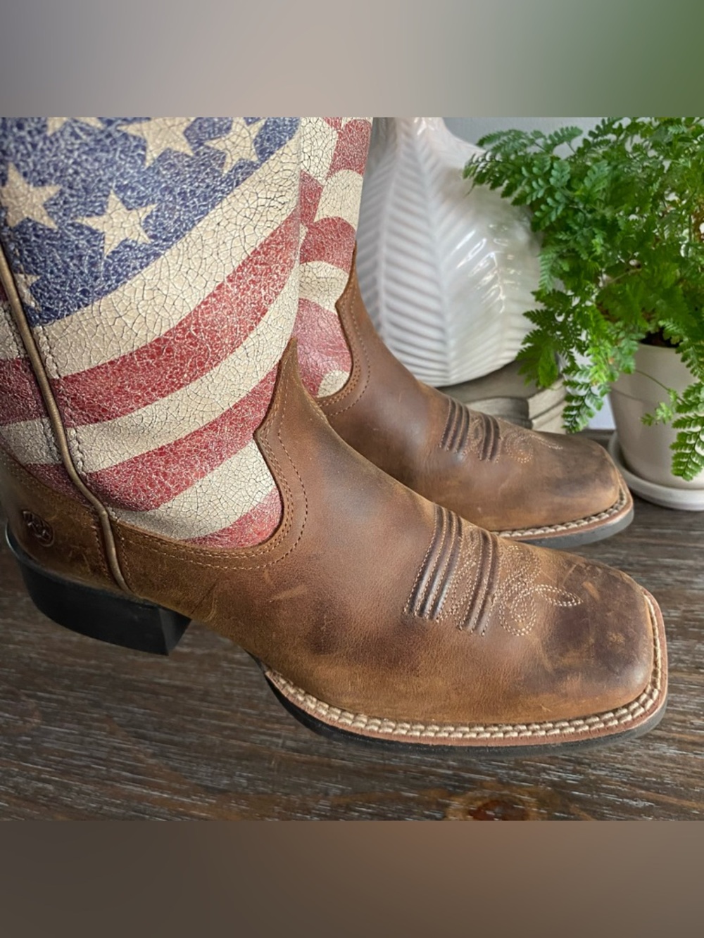Ariat Level Up Patriot Leather Western Cowgirl Cowboy Boots American Flag 6.5B - Picture 13 of 14